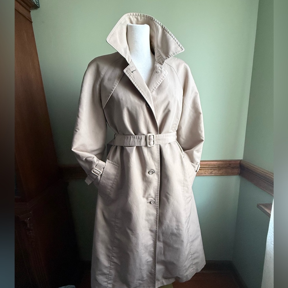 LONDON FOG womens trench coat belted faux fur lining zippered rain coat 10P tan